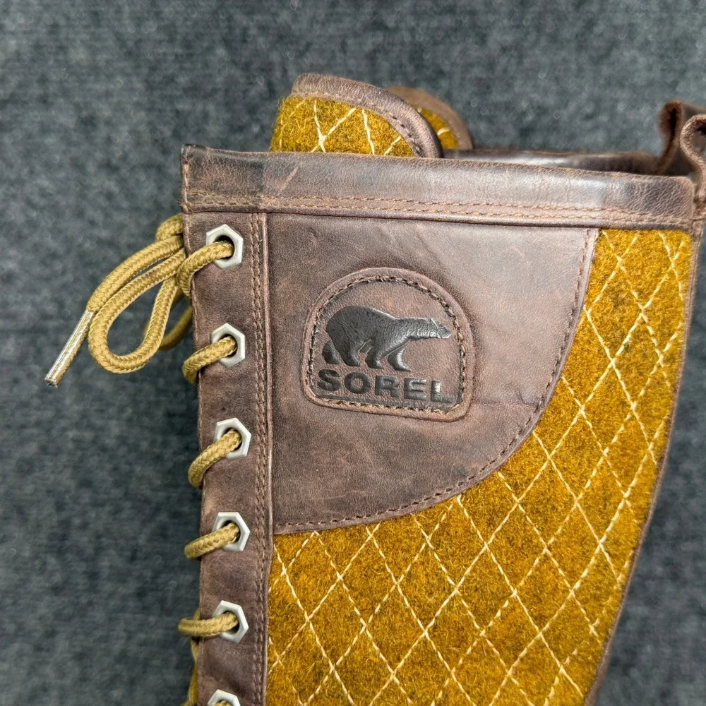 Sorel Sorelli Quilted Wool Winter Boots Women's 6 Green Brown Waterproof Snow